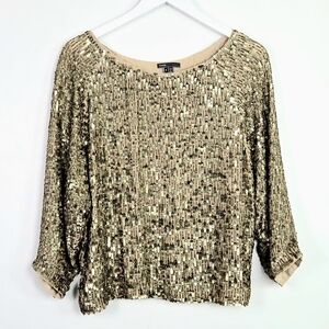 VINCE. Women's Sz S Gold Sequin 3/4 Dolman Sleeve Raglan Blouse Top  V0722-10431